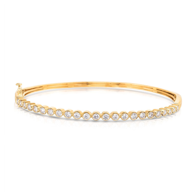 Milgrain Diamond Bangle Bracelet, 14K Yellow Gold