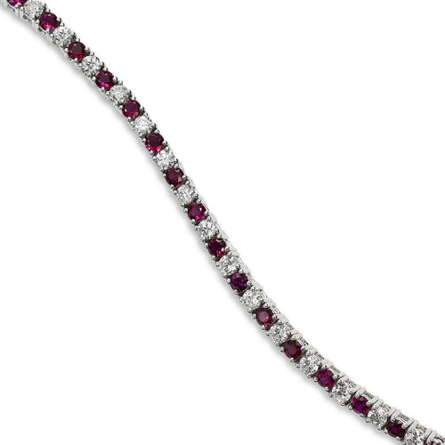 Alternating Ruby and Diamond Bracelet, 14K White Gold