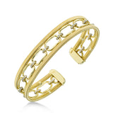 Open Oval Link and Diamond Center Cuff Bracelet, 14 Karat Gold