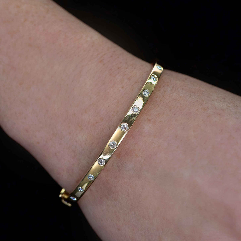 Flush Set Diamond Bangle Bracelet, 14K Yellow Gold