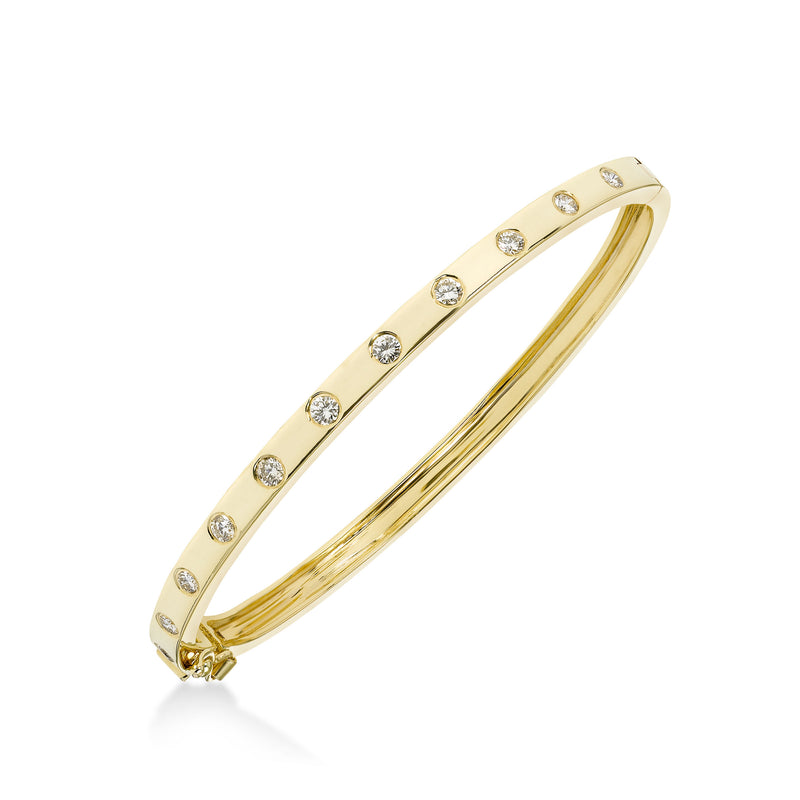 Flush Set Diamond Bangle Bracelet, 14K Yellow Gold