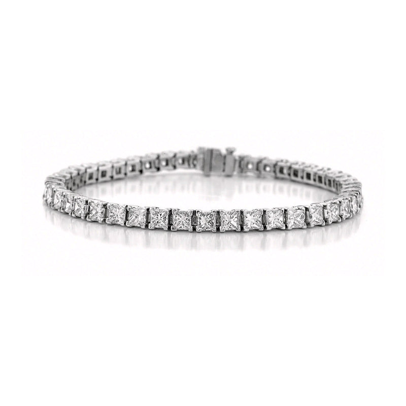 Princess Cut Diamond Tennis Bracelet, 6.64 Carats, 18K White Gold