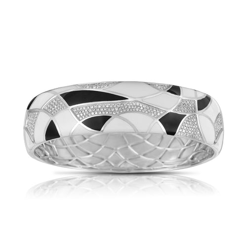 Wide Diamond And Enamel Bangle Bracelet, 14K White Gold