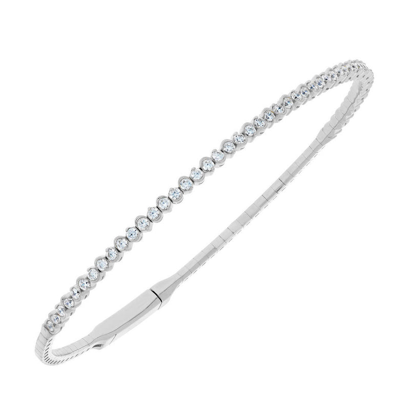 Semi-Bezel Diamond Bangle Bracelet, 14K White Gold