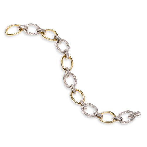 Alternating Diamond Link Bracelet, 1.60 Carats, 14 Karat Gold