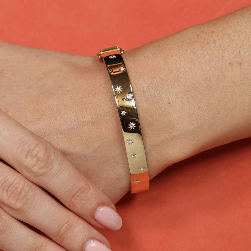 Diamond Stars Bangle Bracelet, 14K Yellow Gold