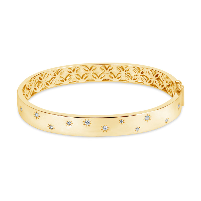 Diamond Stars Bangle Bracelet, 14K Yellow Gold