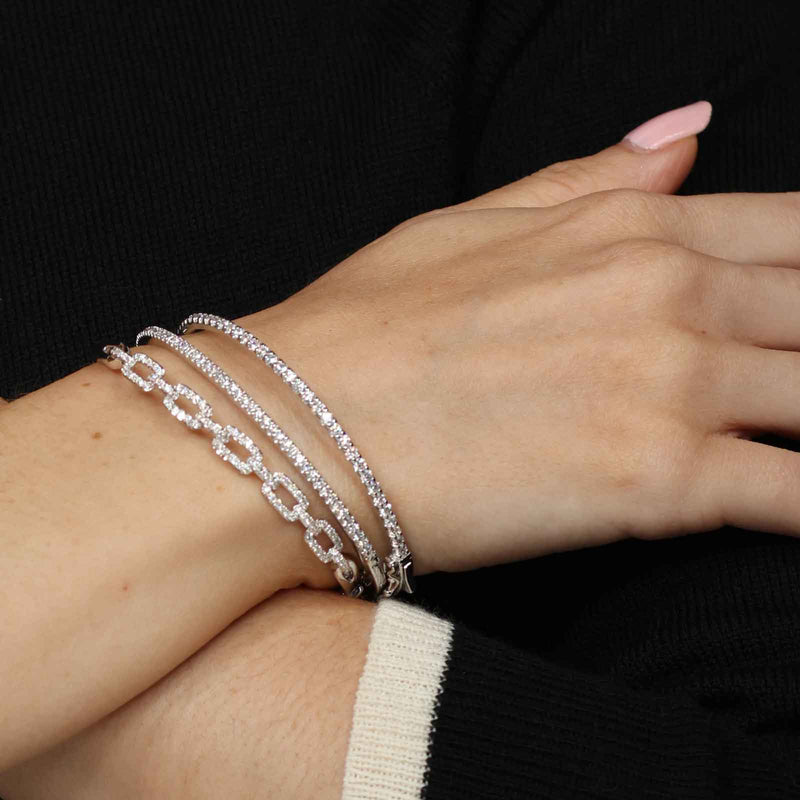 Square Links Diamond Bangle Bracelet, 14K White Gold