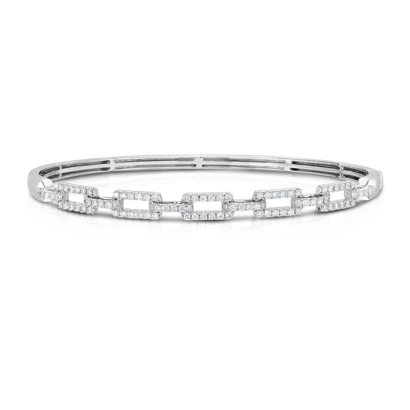 Square Links Diamond Bangle Bracelet, 14K White Gold