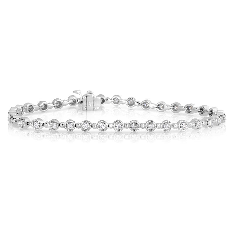 Bezel Set Diamond Bracelet, .99 Carat Total, 14K White Gold