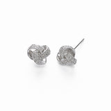 Diamond Knot Button Earrings, 14K White Gold