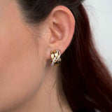 Textured Gold And Diamond Clip Post Earrings, 14K Yellow Gold