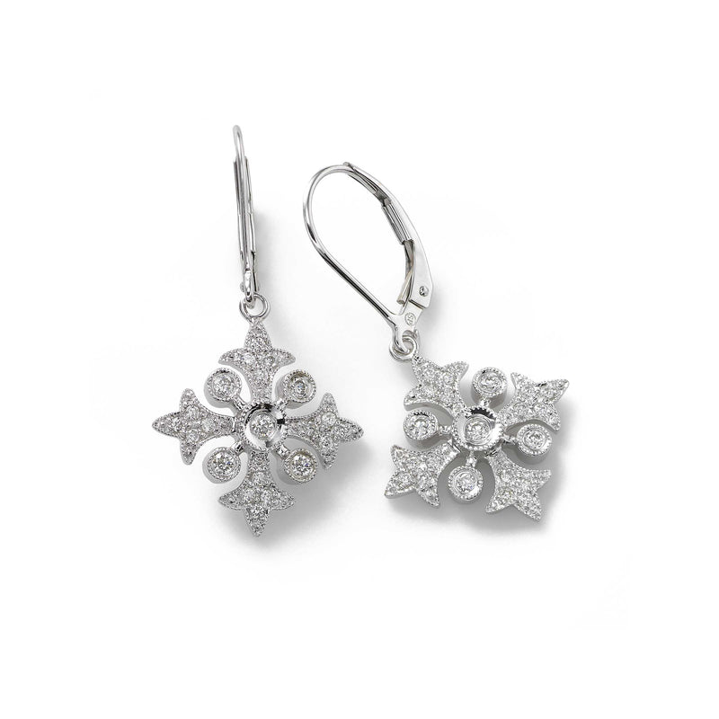 Filigree Diamond Dangle Earrings, 14K White Gold