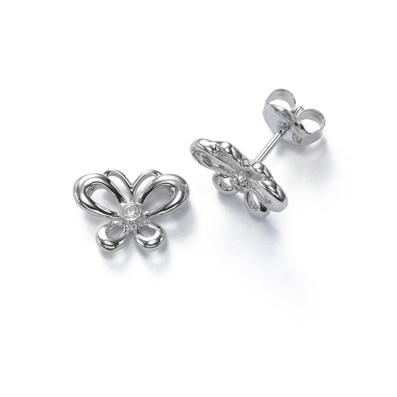 Petite Butterfly Earrings with Diamond Accent, 14K White Gold