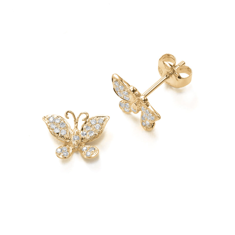 Small Pavé Diamond Butterfly Earrings, 14K Yellow Gold
