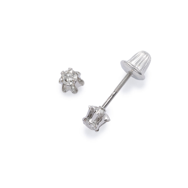 Child's Diamond Studs, Total Weight .14 Carat, 14K White Gold