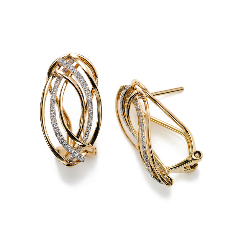 Marquise Shaped Earrings with Diamonds, 14K Yellow Gold