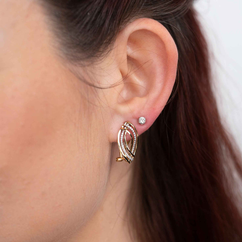 Marquise Shaped Earrings with Diamonds, 14K Yellow Gold