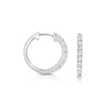 Single Row Diamond Hoop Earrings, 14K White Gold