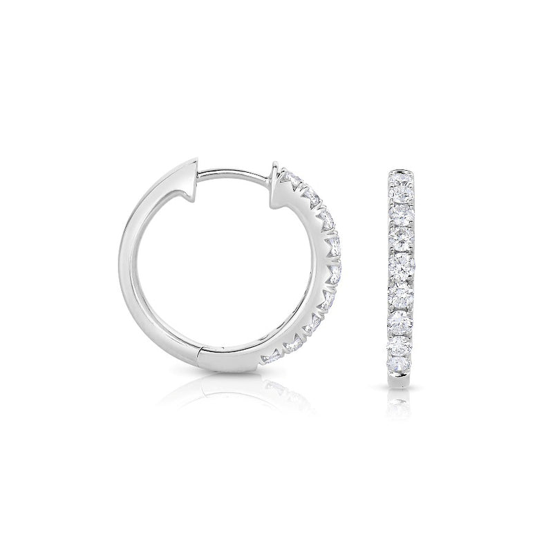 Single Row Diamond Hoop Earrings, 14K White Gold