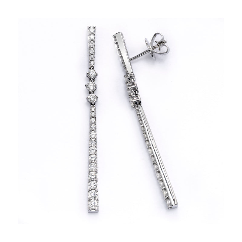 Long Diamond Drop Earrings, 18K White Gold