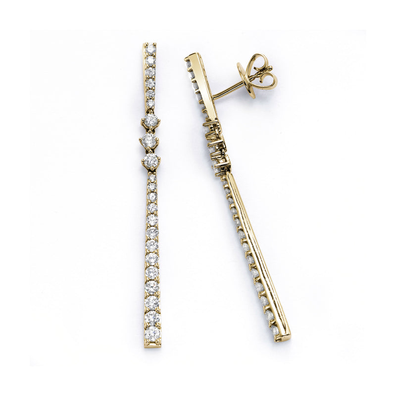 Long Diamond Drop Earrings, 18K Yellow Gold