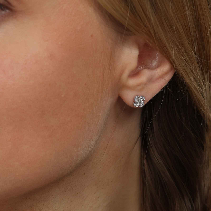 Small Pavé Diamond Swirl Earrings, 14K White Gold