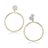 Front-Facing Hoop Earrings with Pavé Tops, 14 Karat Gold