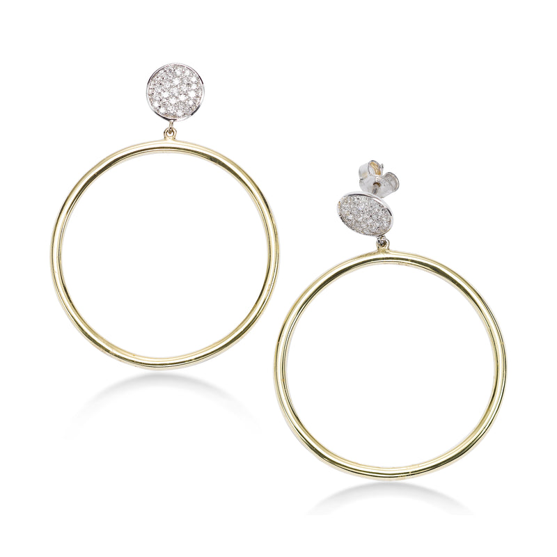 Front-Facing Hoop Earrings with Pavé Tops, 14 Karat Gold