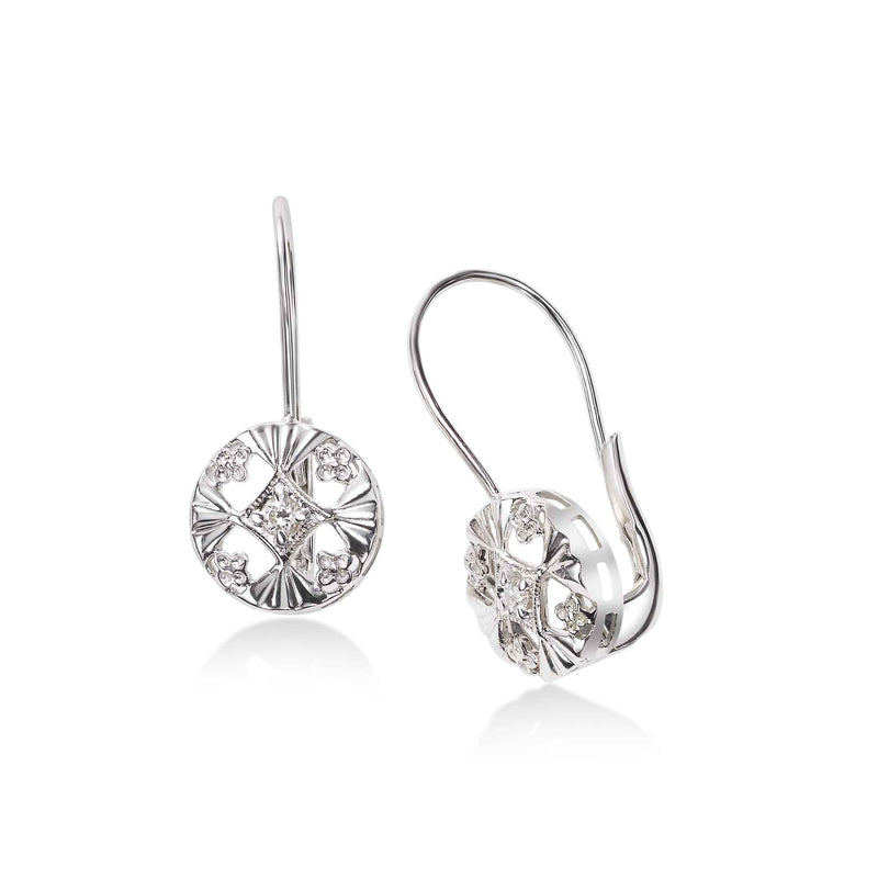 Open Design Diamond Drop Earrings, 14K White Gold