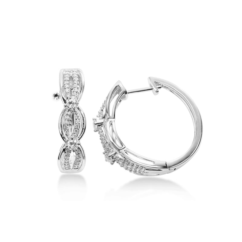 Criss Crossing Diamond Hoop Earrings, 14K White Gold