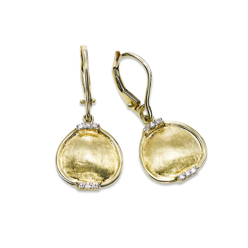 Textured Gold and Diamond Dangle Earrings, 14K Yellow Gold