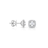 Diamond Halo Earrings, 14K White Gold