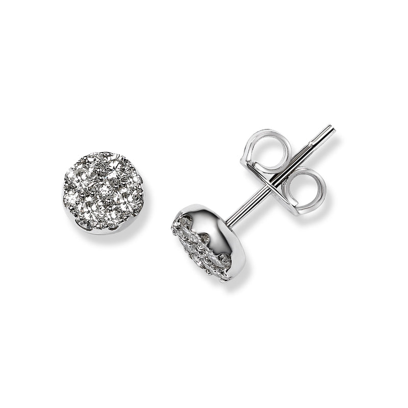 Diamond Cluster Stud Earrings, .50 Carat, 14K White Gold