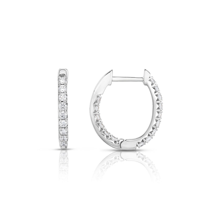 Oval Inside Out Diamond Hoops, 1 Carat, 14K White Gold