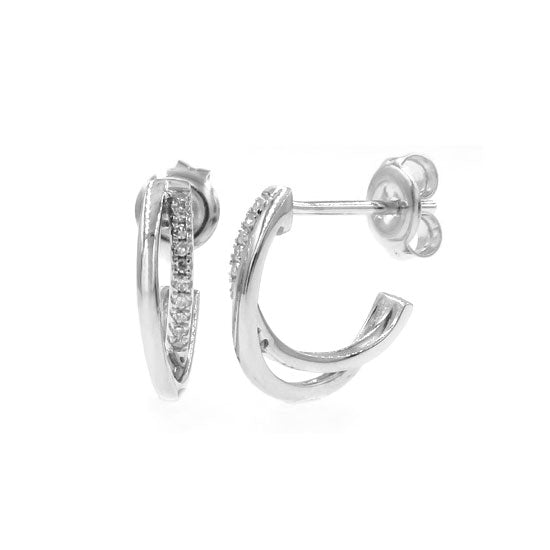 Diamond Half Hoop Earrings, 14K White Gold