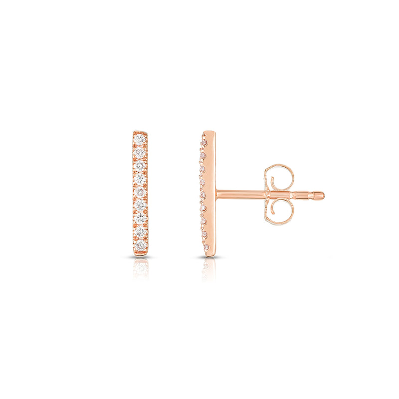 Diamond Bar Stud Earrings, 14K Rose Gold
