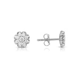 Diamond Flower Shape Stud Earrings, 14K White Gold