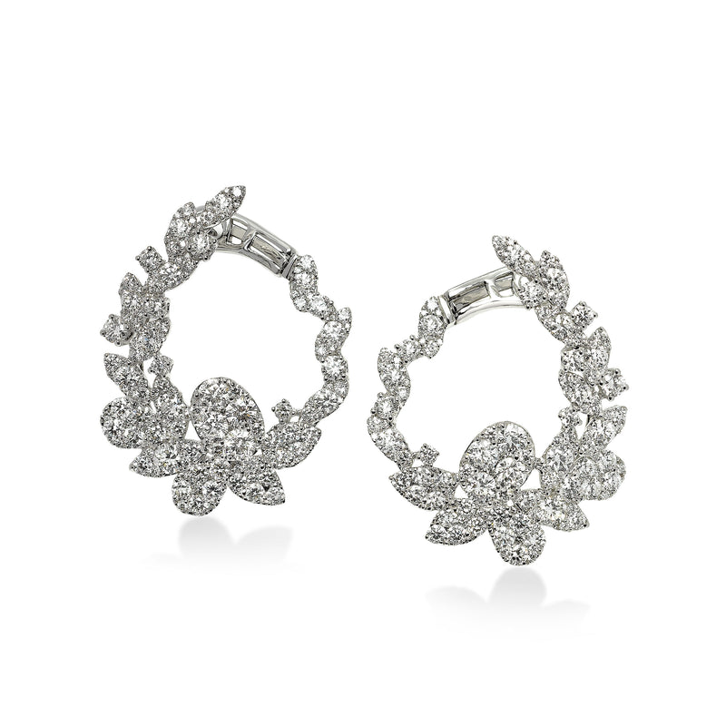 Elegant Diamond Flower Petal Earrings, 18K White Gold