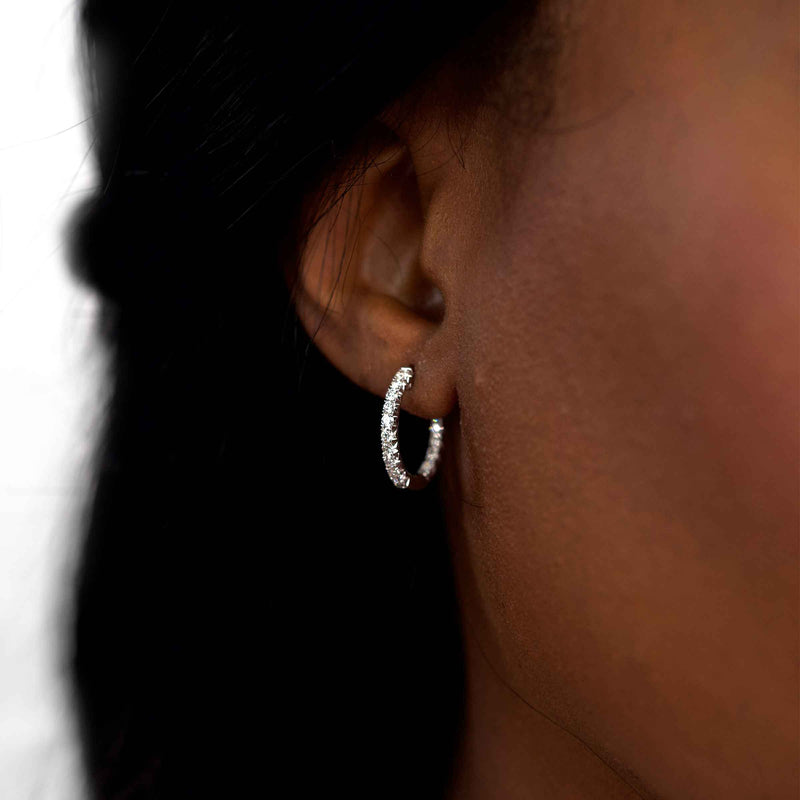 Inside Out Diamond Hoops, .75 Inch, .70 Carat, 14K White Gold
