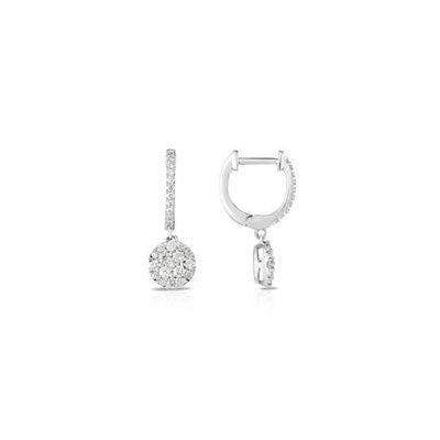 Round Diamond Cluster Drop Earrings, 14K White Gold