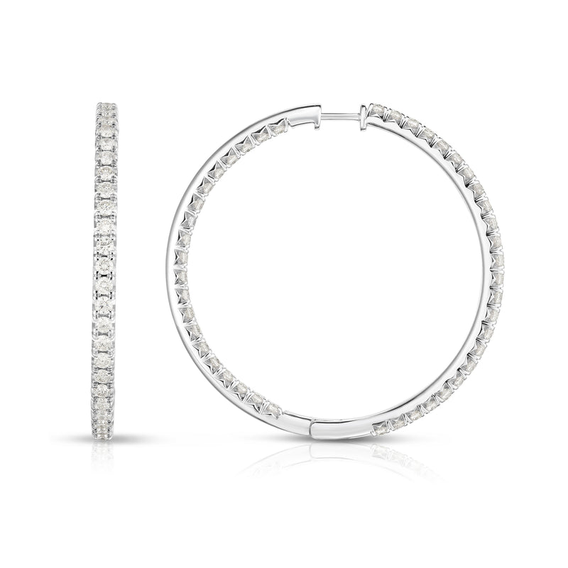 Inside Out Diamond Hoops, 1.50 Inches, 3 Carats, 14K White Gold