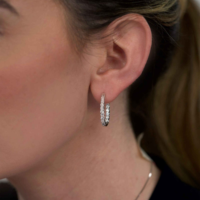 Oval Inside Out Diamond Hoops, 1.50 Carats, 14K White Gold