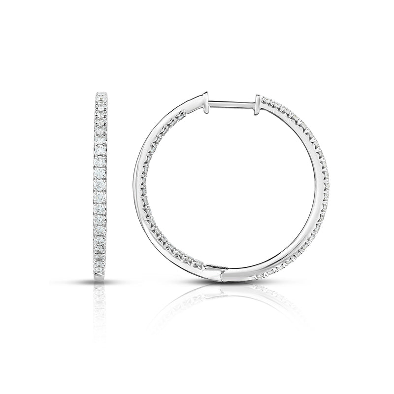 Inside Out Diamond Hoops, 1 Inch, 1 Carat, 14K White Gold
