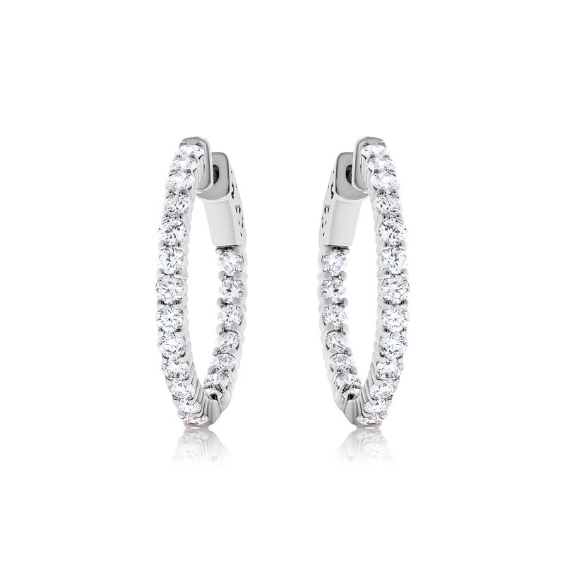 Inside Out Diamond Hoops, .75 Inch, 2 Carats, 14K White Gold