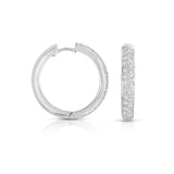Pavé Diamond Hoop Earrings, .90 Inch, 18K White Gold