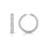Triple Row Inside Out Diamond Hoop Earrings, 14K White Gold