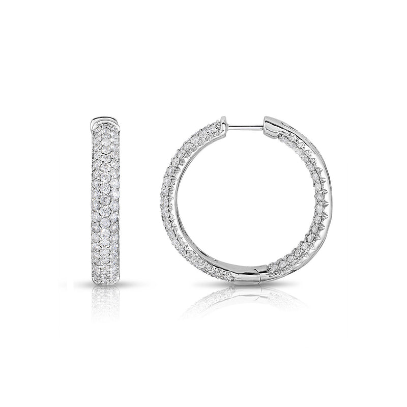 Triple Row Inside Out Diamond Hoop Earrings, 14K White Gold