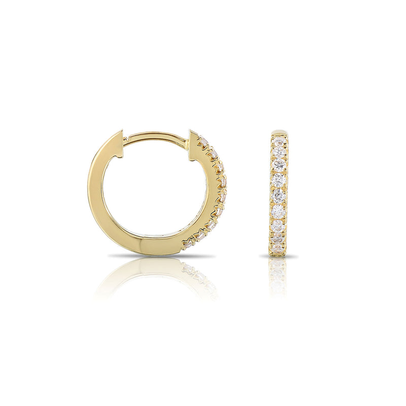 Single Row Diamond Huggie Hoop Earrings, 14K Yellow Gold