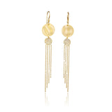 Gold Disc and Tassel Diamond Earrings, 14K Yellow Gold